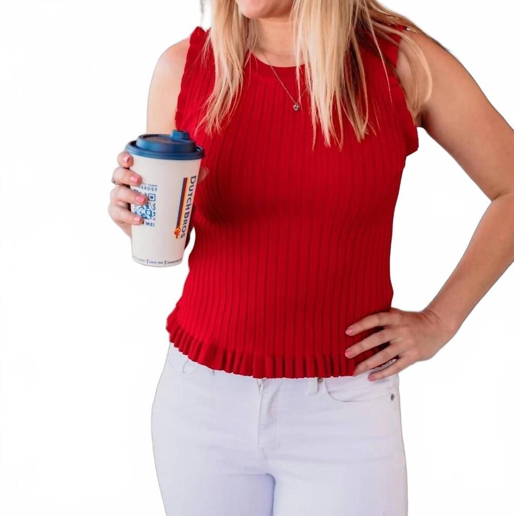 NEW HEM & THREAD ribbed frill sleeveless tank in scarlet